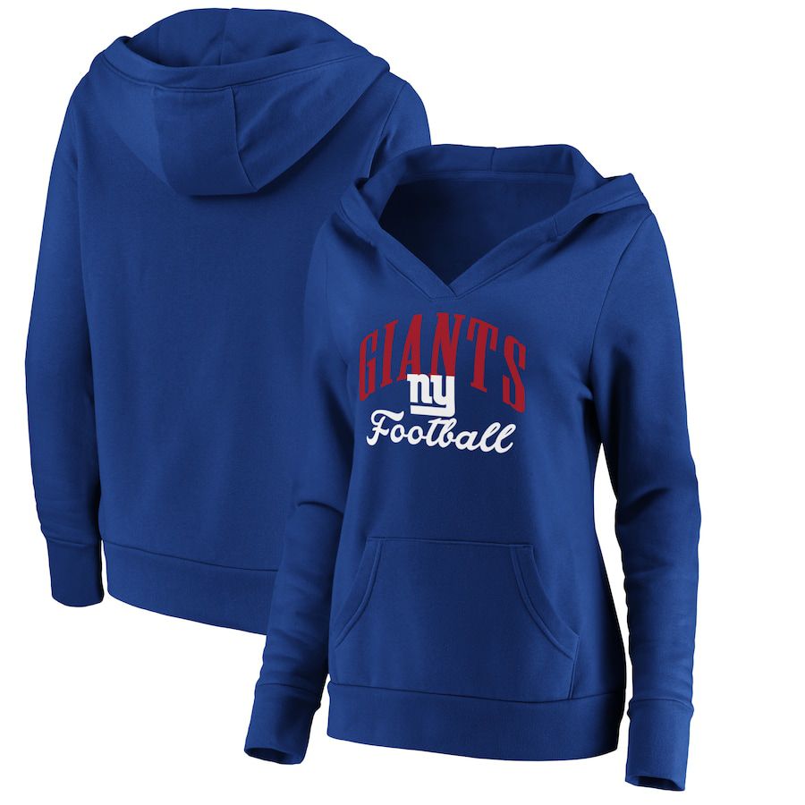 Women New York Giants Fanatics Branded Royal Victory Script V-Neck Pullover Hoodie